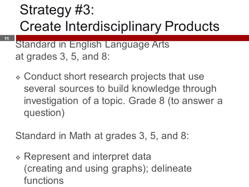 Strategy #3: Create Interdisciplinary Products Standard in English Language Arts at grades 3, 5,